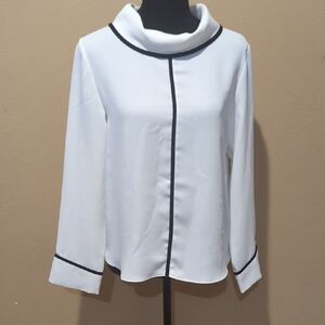Zara Elegant White Blouse with Black Trim